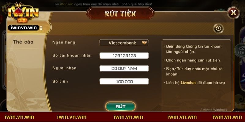 Điều kiện rút tiền IWIN